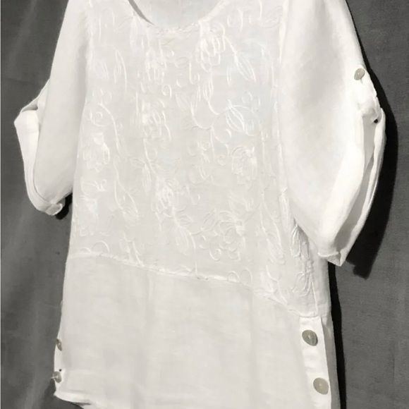 Lungo L'Arno Linen White Boho Tunic Top Womens Small - Picture 2 of 9